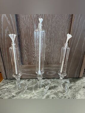 Vintage Clear Glass Oil Lamps Set of 3 Finger Loop Handled Table Lamps